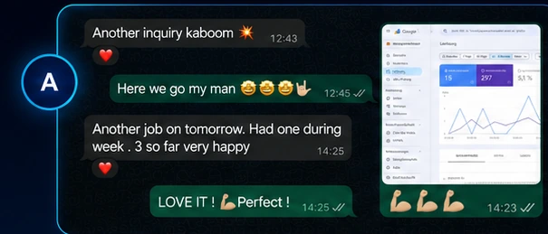 Styled preview of the client messages showing the first enquiries and early jobs